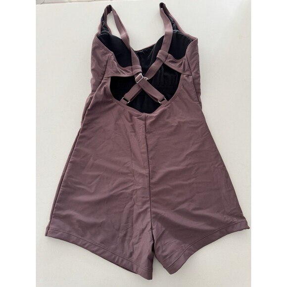short romper Scoop Neck Sleeveless Active padded lined Gym Yoga Playsuit brown M - Picture 9 of 12